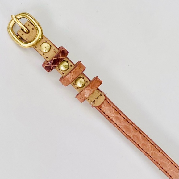J. Crew Skinny 3/8" Snakeskin Embossed Peachy Brown Leather Belt Sz XS - Picture 2 of 4